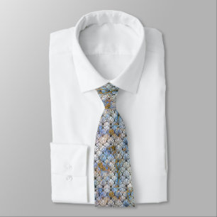 BLUE GOLD ART DECO PRINT TIE