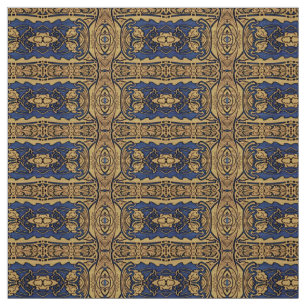 Blue Gold Art Nouveau Pattern Fabric