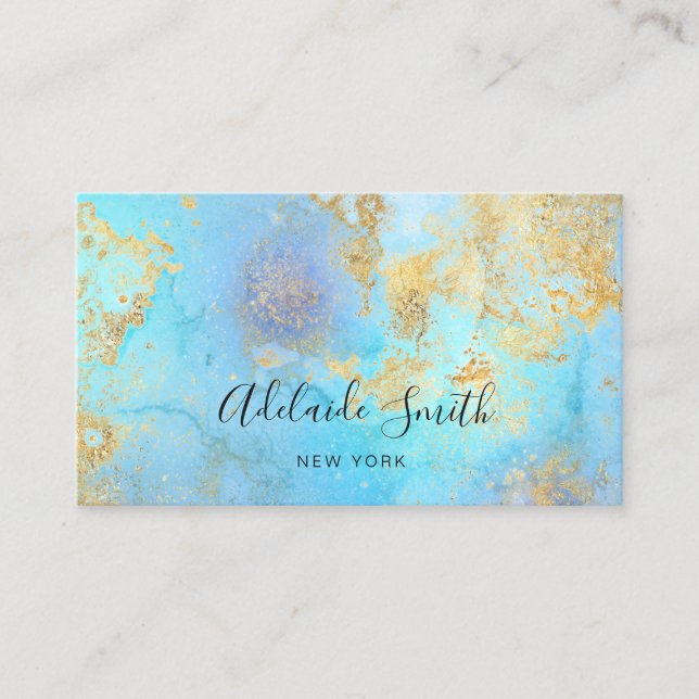 blue gold artistic abstract business card (Front)