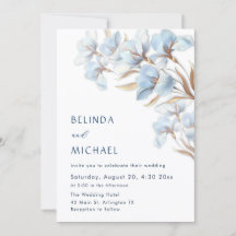 Blue Gold Artistic Flowers Invitation