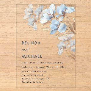 Blue Gold Artistic Flowers  Invitation