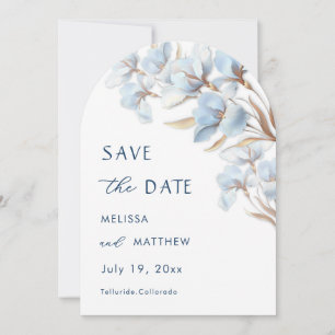 Blue Gold Artistic Flowers Save The Date