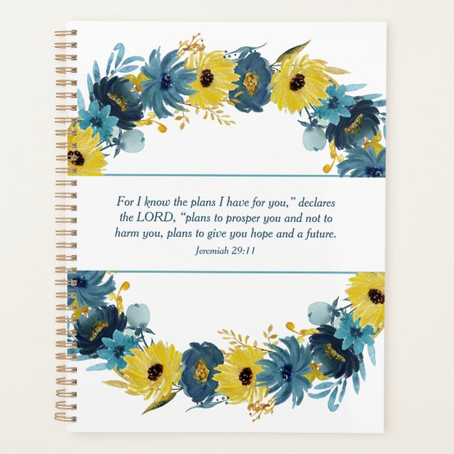 Blue Gold Autumn Wreath Christian Scripture Planner (Front)