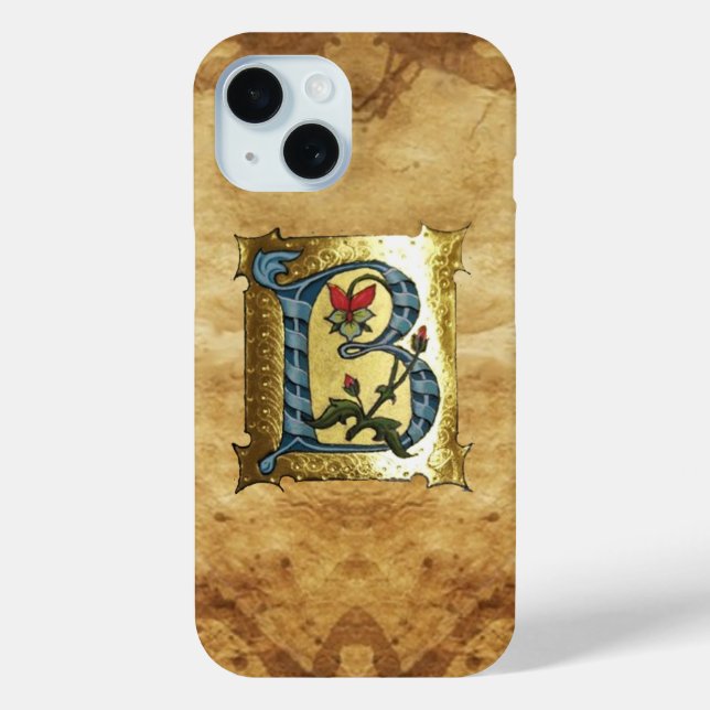 BLUE GOLD B LETTER WITH FLOWERS MONOGRAM Case-Mate iPhone CASE (Back)