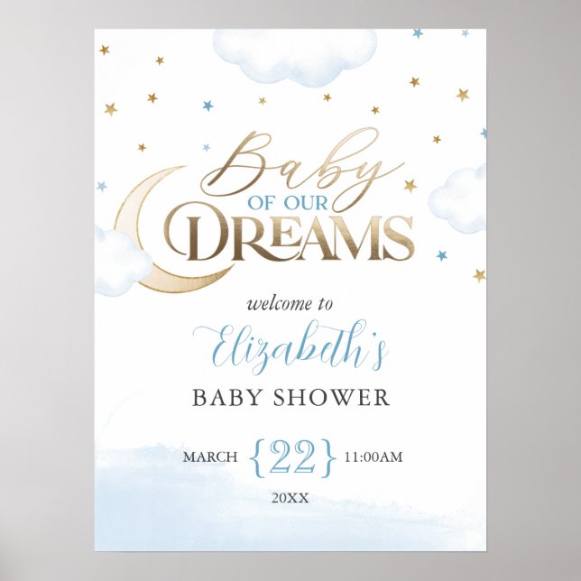 Blue Gold Baby of our Dreams Welcome Poster (Front)