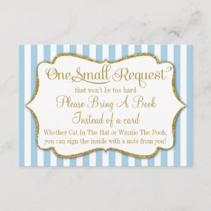 Blue Gold Baby Shower Book Card Bring A Book Boy