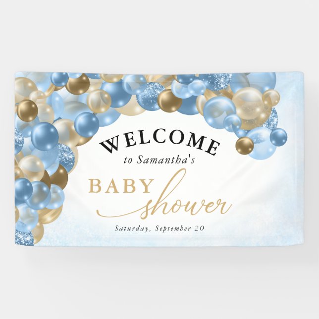 Blue & Gold Balloon Arch Boy Baby Shower Banner (Horizontal)
