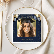 Blue Gold Balloon Glitter Graduation Party Photo