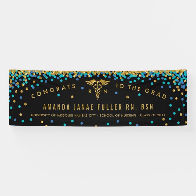 Blue & Gold Banner for Nurse Graduation Party (Horizontal)