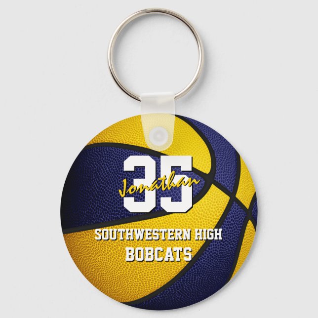 blue gold basketball club team colours key ring (Front)