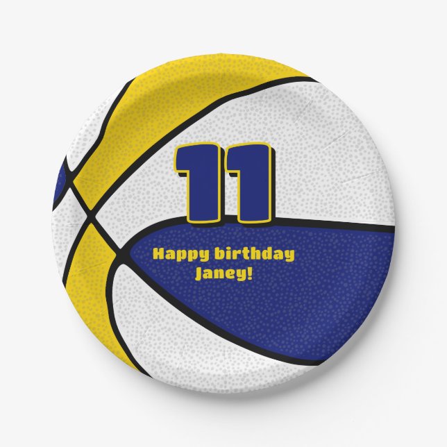 blue gold basketball team colours sports party paper plate (Front)