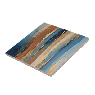 Blue gold beige and bronze textured stripes ceramic tile