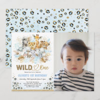 Blue Gold Boho Safari Wild One Photo Birthday