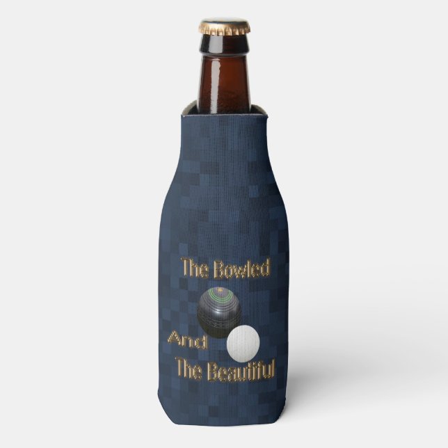 Blue Gold Bowled Beautiful Lawn Bowls Design, Bottle Cooler (Bottle Front)