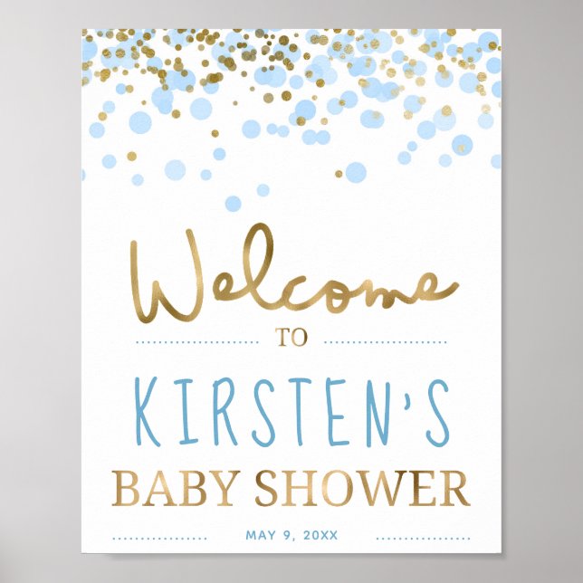 Blue & Gold Boy Baby Shower Welcome Poster (Front)