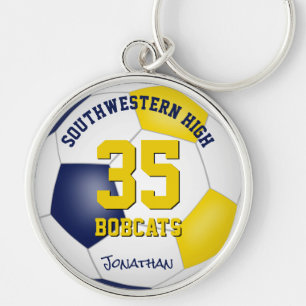 blue gold boys girls name jersey number soccer key ring