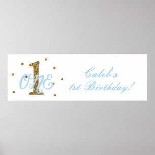 Blue & Gold Boys ONE 1st Birthday Party Banner Poster