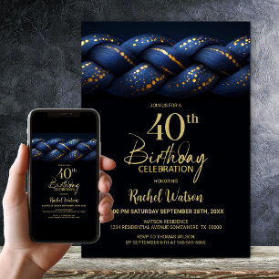 Blue Gold Braid 40th Birthday Party Invitation