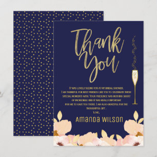 Blue Gold Bridal Shower Thank You Card
