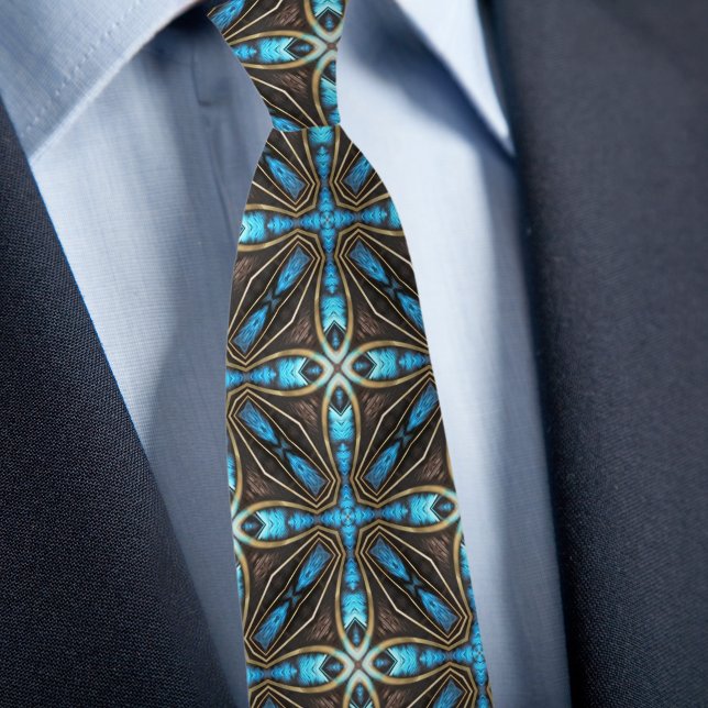 Blue Gold Brown Star X Pattern Necktie (Creator Uploaded)