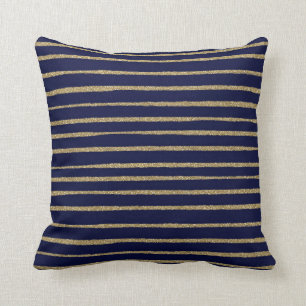 Blue Gold Brush Strokes Stripes Cushion
