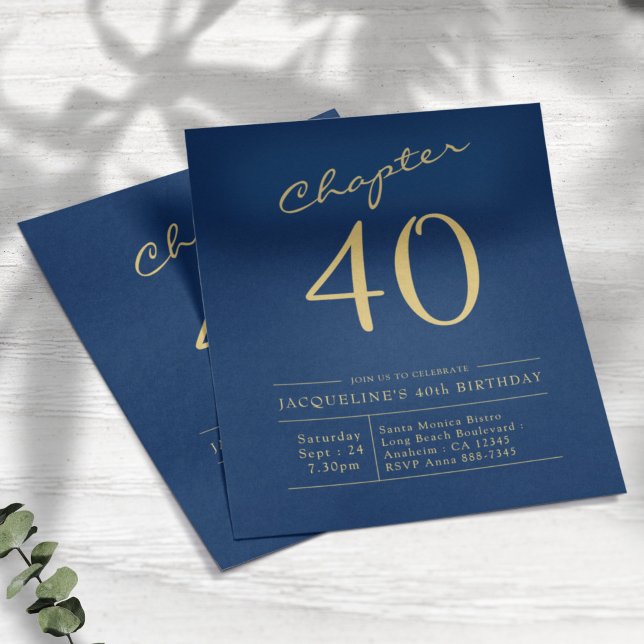 Blue Gold Budget 40th Birthday Invitation Flyer (Creator Uploaded)