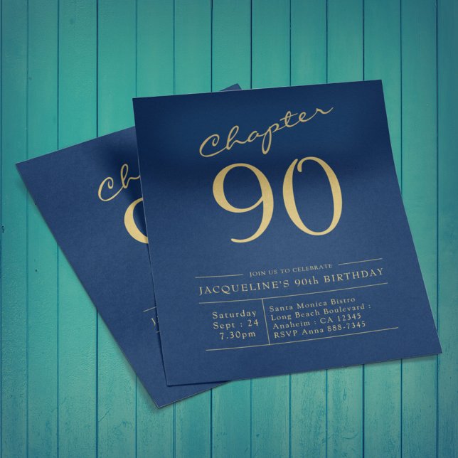 Blue Gold Budget 90th Birthday Invitation Flyer (Creator Uploaded)