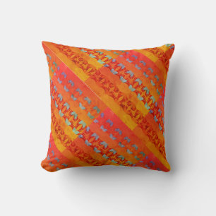 Blue Gold Burgundy on Orange Diagonal Tiers Mosaic Cushion