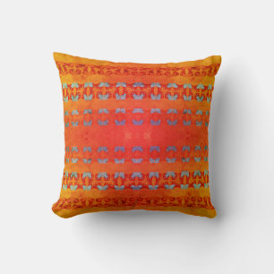 Blue Gold Burgundy on Orange Multi-Tiered Mosaic Cushion