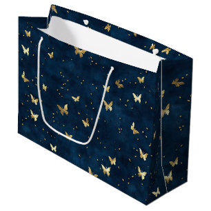 Blue Gold Butterflies Bridal Shower Large Gift Bag