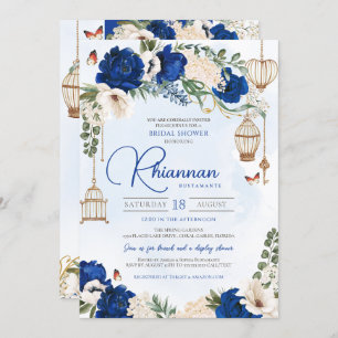 Blue Gold Butterfly Floral Elegant Bridal Shower Invitation