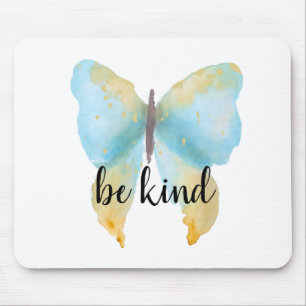 Blue Gold Butterfly inspirational quote be kind Mouse Pad