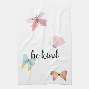 Blue Gold Butterfly inspirational quote be kind Tea Towel