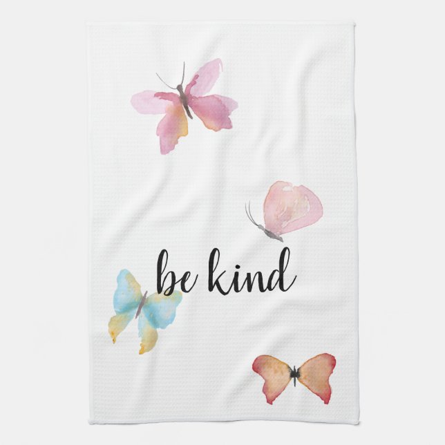 Blue Gold Butterfly inspirational quote be kind Tea Towel (Vertical)