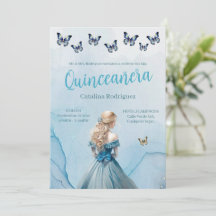 Blue Gold Butterfly Princess Quinceañera