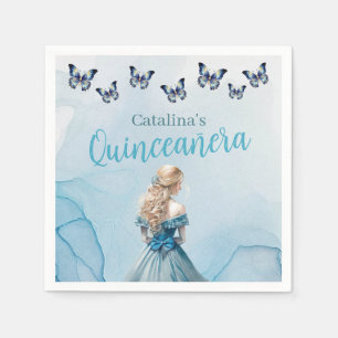 Blue Gold Butterfly Princess Quinceañera Napkin