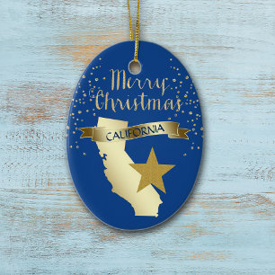 Blue Gold California Star Ceramic Ornament