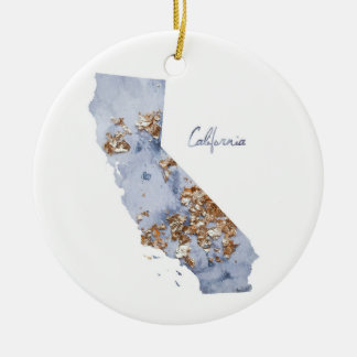 Blue & Gold California State Map Ceramic Tree Decoration