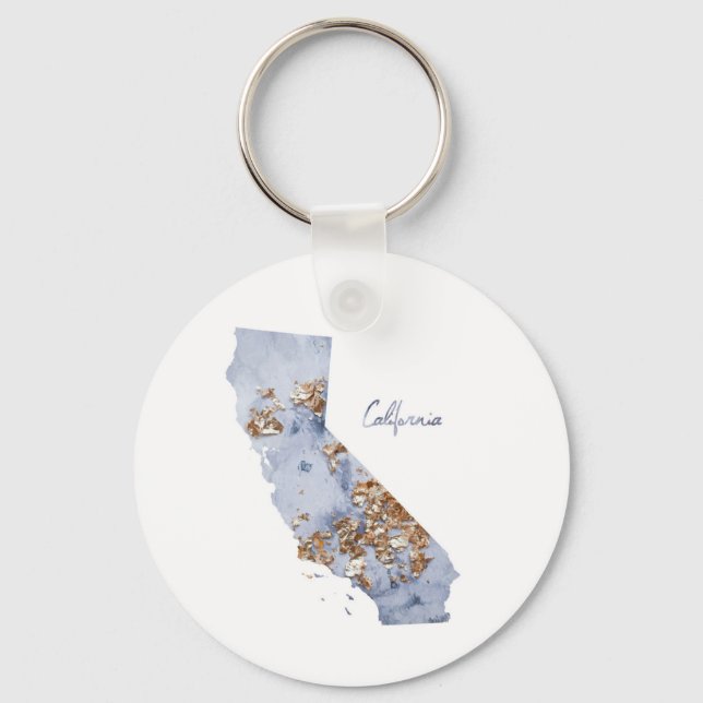 Blue & Gold California State Map Key Ring (Front)