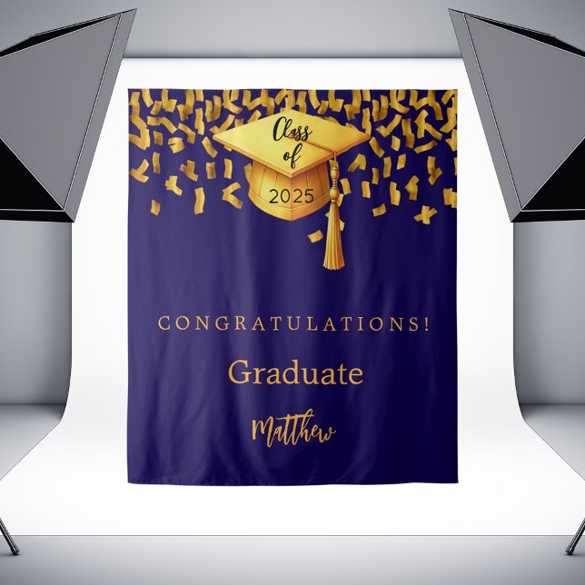 Blue gold cap tassel graduation party 2025 tapestry (Creator Uploaded)