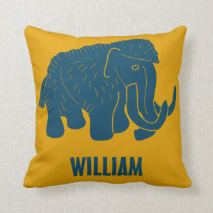 Blue & Gold Cartoon Woolly Mammoth Personalised Cushion