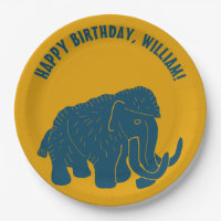 Blue & Gold Cartoon Woolly Mammoth Personalised