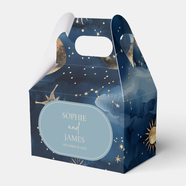 Blue Gold Celestial Elegant Starry Sky Wedding Favour Box (Front Side)