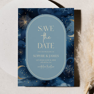 Blue Gold Celestial Elegant Starry Sky Wedding Save The Date