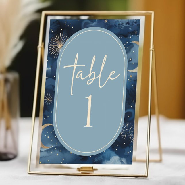 Blue Gold Celestial Elegant Starry Sky Wedding Table Number (Creator Uploaded)