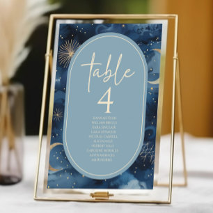 Blue Gold Celestial Elegant Starry Sky Wedding Table Number