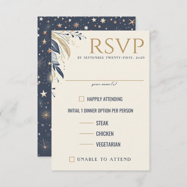 Blue & Gold Celestial Food Choices RSVP Card (Front/Back)
