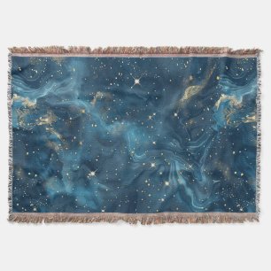 Blue Gold Celestial Galaxy Nebula Stars Throw Blanket
