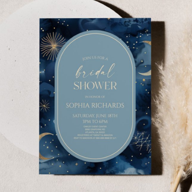Blue Gold Celestial Starry Sky Bridal Shower Invitation (Creator Uploaded)