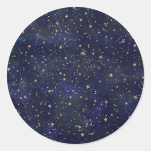 Blue & Gold Celestial Stars Whimsical Watercolor Classic Round Sticker